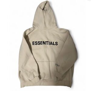 Essentials Beige Hoodie with Black Text